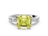 White gold Fancy Yellow Asscher  Cut Diamond Solitaire Ring with Tapered Baguette Accents and Four-Prong Setting_22