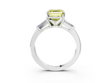 White gold Fancy Yellow Asscher  Cut Diamond Solitaire Ring with Tapered Baguette Accents and Four-Prong Setting_25