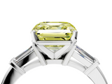 White gold Fancy Yellow Asscher  Cut Diamond Solitaire Ring with Tapered Baguette Accents and Four-Prong Setting_26