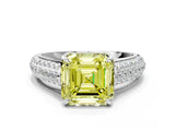 White gold Fancy Yellow Asscher Cut Diamond Solitaire Ring with Three-Row Pavé Band and Four-Prong Setting_29