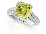 White gold Fancy Yellow Asscher Cut Diamond Solitaire Ring with Three-Row Pavé Band and Four-Prong Setting_30