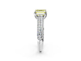 White gold Fancy Yellow Asscher Cut Diamond Solitaire Ring with Three-Row Pavé Band and Four-Prong Setting_31