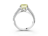 White gold Fancy Yellow Asscher Cut Diamond Solitaire Ring with Three-Row Pavé Band and Four-Prong Setting_32