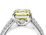 White gold Fancy Yellow Asscher Cut Diamond Solitaire Ring with Three-Row Pavé Band and Four-Prong Setting_33