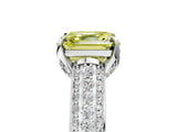 White gold Fancy Yellow Asscher Cut Diamond Solitaire Ring with Three-Row Pavé Band and Four-Prong Setting_34