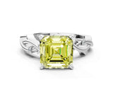 White gold Fancy Yellow Asscher Cut Diamond Solitaire Ring with Twisted Band and Prong Setting_40