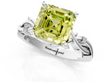 White gold Fancy Yellow Asscher Cut Diamond Solitaire Ring with Twisted Band and Prong Setting_42