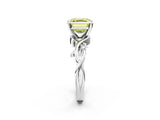 White gold Fancy Yellow Asscher Cut Diamond Solitaire Ring with Twisted Band and Prong Setting_43