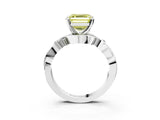 White gold Fancy Yellow Asscher Cut Diamond Solitaire Ring with Twisted Band and Prong Setting_44