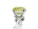 White gold Fancy Yellow Asscher Cut Diamond Solitaire Ring with Twisted Band and Prong Setting_46