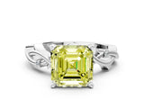 White gold Fancy Yellow Asscher Cut Diamond Solitaire Ring with Twisted Band and Prong Setting_47