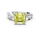White gold Fancy Yellow Asscher Cut Diamond Solitaire Ring with Twisted Band and Prong Setting_59