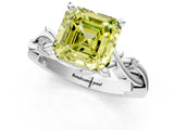 White gold Fancy Yellow Asscher Cut Diamond Solitaire Ring with Twisted Band and Prong Setting_60