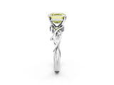 White gold Fancy Yellow Asscher Cut Diamond Solitaire Ring with Twisted Band and Prong Setting_61