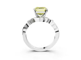White gold Fancy Yellow Asscher Cut Diamond Solitaire Ring with Twisted Band and Prong Setting_61
