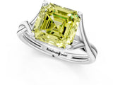 White gold Fancy Yellow Asscher Cut Diamond Solitaire Twist Band Prong Setting Ring_55