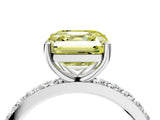 White gold Fancy Yellow Asscher  Cut Diamond Solitaire with Pave Band and Four-Prong Setting 4