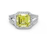 White gold Fancy Yellow Asscher Cut Diamond Split Shank Halo Ring with Four-Prong Setting_45