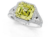 White gold Fancy Yellow Asscher Cut Diamond Split Shank Halo Ring with Four-Prong Setting_48