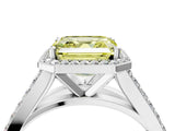 White gold Fancy Yellow Asscher Cut Diamond Split Shank Halo Ring with Four-Prong Setting_50