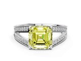 White gold Fancy Yellow Asscher Cut Diamond Split Shank Ring with Pavé Band and Four-Prong Setting_34