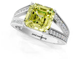 White gold Fancy Yellow Asscher Cut Diamond Split Shank Ring with Pavé Band and Four-Prong Setting_36