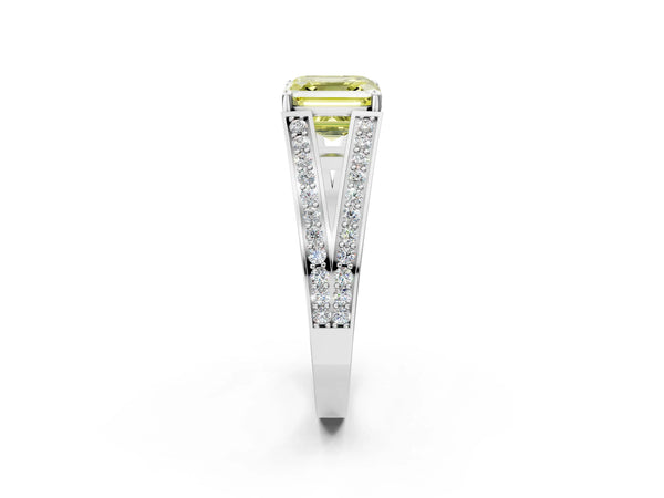 Sterling Silver Asscher Cut Pave Split Shank Engagement Ring Setting for Fancy Yellow Center
