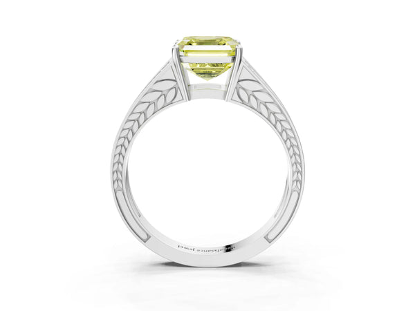 Sterling Silver Asscher Cut Pave Split Shank Engagement Ring Setting for Fancy Yellow Center