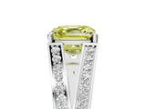 White gold Fancy Yellow Asscher Cut Diamond Split Shank Ring with Pavé Band and Four-Prong Setting_39