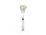 White gold Fancy Yellow Asscher Cut Diamond Three-Stone Engagement Ring with Prong Setting and Pavé Band_2