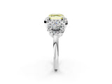 White gold Fancy Yellow Asscher Cut Diamond Three-Stone Halo Ring with Prong Setting and Pavé Accents_2