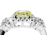 White gold Fancy Yellow Asscher Cut Diamond Three-Stone Halo Ring with Prong Setting and Pavé Accents_4