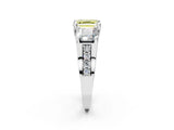 White gold Fancy Yellow Asscher Cut Diamond Three-Stone Ring with Channel Set Band and Four-Prong Setting_113