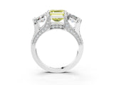 White gold Fancy Yellow Asscher Cut Diamond Three-Stone Ring with Channel Set Band and Four-Prong Setting_114