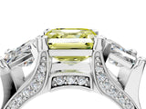 White gold Fancy Yellow Asscher Cut Diamond Three-Stone Ring with Channel Set Band and Four-Prong Setting_115