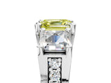 White gold Fancy Yellow Asscher Cut Diamond Three-Stone Ring with Channel Set Band and Four-Prong Setting_116