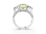 White gold Fancy Yellow Asscher Cut Diamond Three-Stone Ring with Channel Set Band and Four-Prong Setting_124