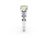 White gold Fancy Yellow Asscher Cut Diamond Three-Stone Ring with Channel Set Band and Four-Prong Setting_124