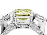 White gold Fancy Yellow Asscher Cut Diamond Three-Stone Ring with Channel Set Band and Four-Prong Setting_125