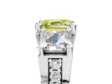 White gold Fancy Yellow Asscher Cut Diamond Three-Stone Ring with Channel Set Band and Four-Prong Setting_128