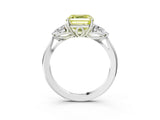 White gold Fancy Yellow Asscher Cut Diamond Three-Stone Ring with Pear  Side Stones and Prong Setting_128