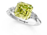 White gold Fancy Yellow Asscher Cut Diamond Three-Stone Ring with Pear  Side Stones and Prong Setting_130