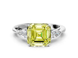 White gold Fancy Yellow Asscher Cut Diamond Three-Stone Ring with Pear  Side Stones and Prong Setting_88