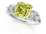 White gold Fancy Yellow Asscher Cut Diamond Three-Stone Ring with Prong Setting and Classic Band_51