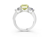 White gold Fancy Yellow Asscher Cut Diamond Three-Stone Ring with Prong Setting and Classic Band_53