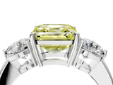 White gold Fancy Yellow Asscher Cut Diamond Three-Stone Ring with Prong Setting and Classic Band_54