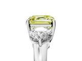 White gold Fancy Yellow Asscher Cut Diamond Three-Stone Ring with Prong Setting and Classic Band_61