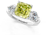 White gold Fancy Yellow Asscher Cut Diamond Three-Stone Ring with Prong Setting and Pavé Band_1
