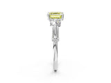 White gold Fancy Yellow Asscher Cut Diamond Three-Stone Ring with Prong Setting and Pavé Band_2