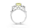 White gold Fancy Yellow Asscher Cut Diamond Three-Stone Ring with Prong Setting and Pavé Band_3